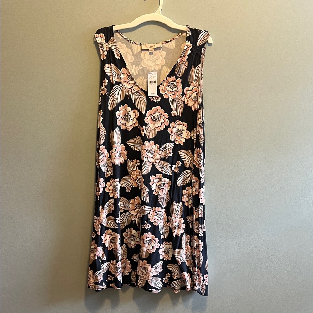 LOFT Black and Pink Floral Mini Dress